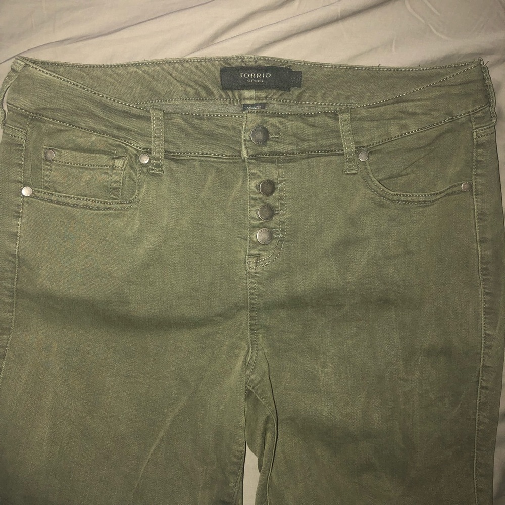Khaki Green Cropped Jeans